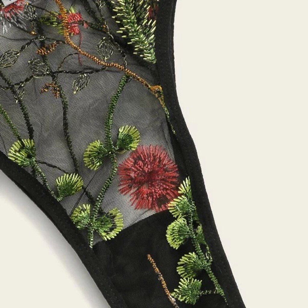 New Women Underwear Flower Embroidery Lace Bra Thong Lingerie Set G-String Transparent Brassiere Party See Through S-3XL Sexy