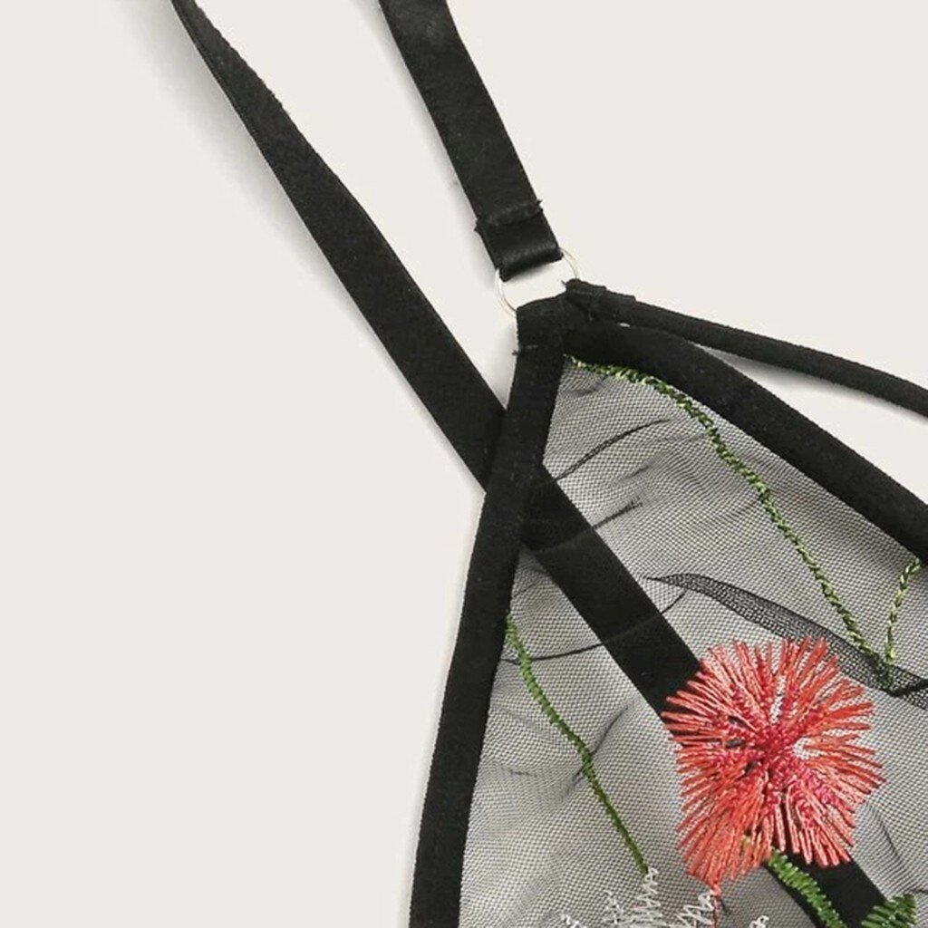 New Women Underwear Flower Embroidery Lace Bra Thong Lingerie Set G-String Transparent Brassiere Party See Through S-3XL Sexy