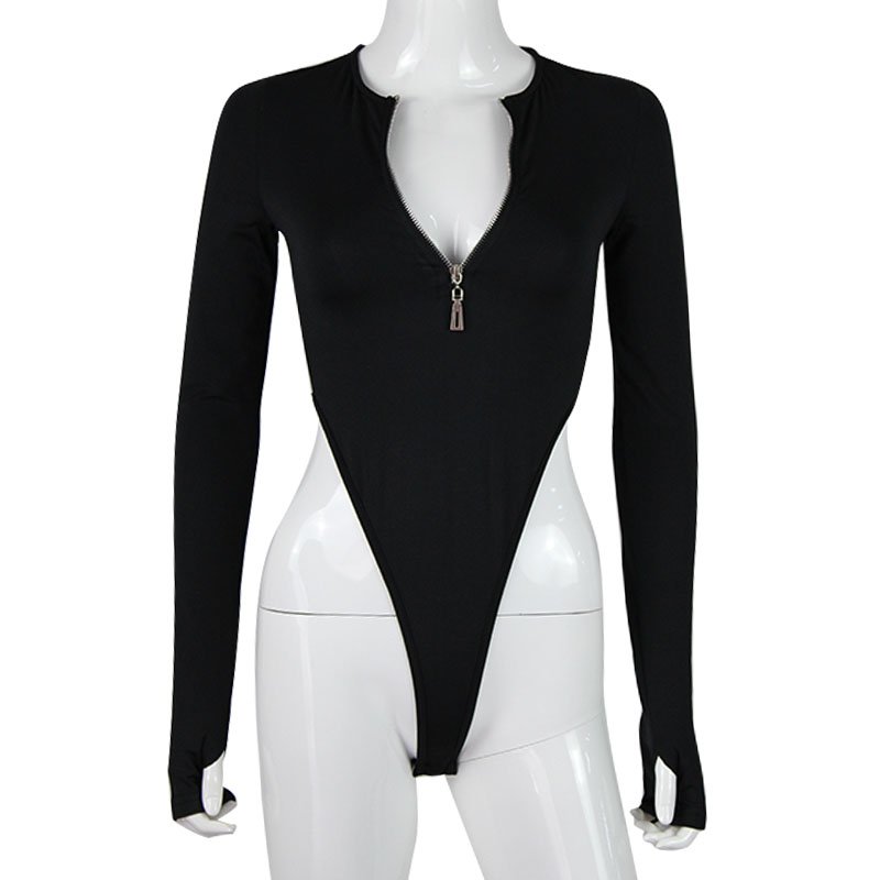 Cut Out Side Zipper VNeck Bodysuit